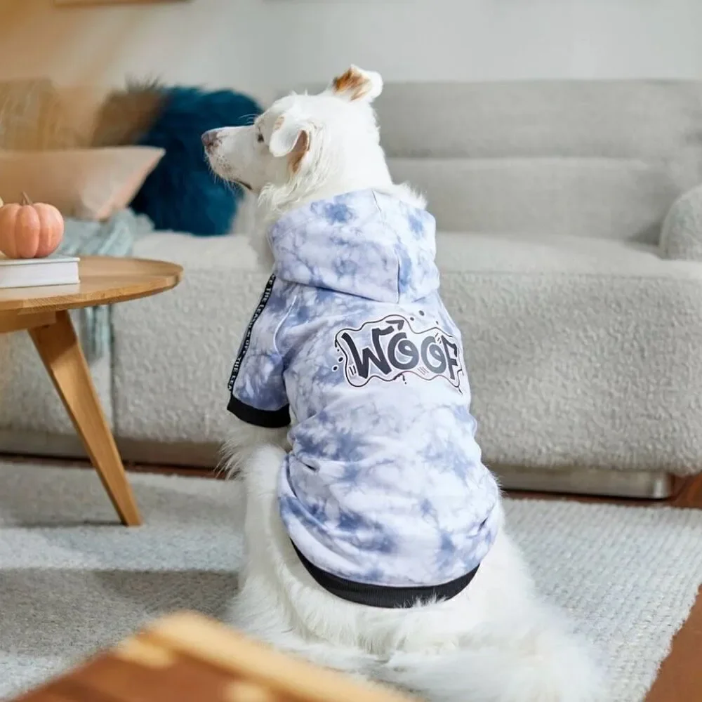 Frisco Woof Dog Hoodie Sweatshirt Blue Sz L